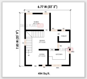 494 Sq.ft. Single Bedroom House Plan